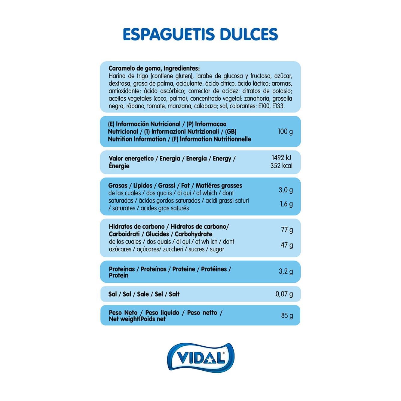 Espaguetis dulces 4x4 14 bolsas de 85g