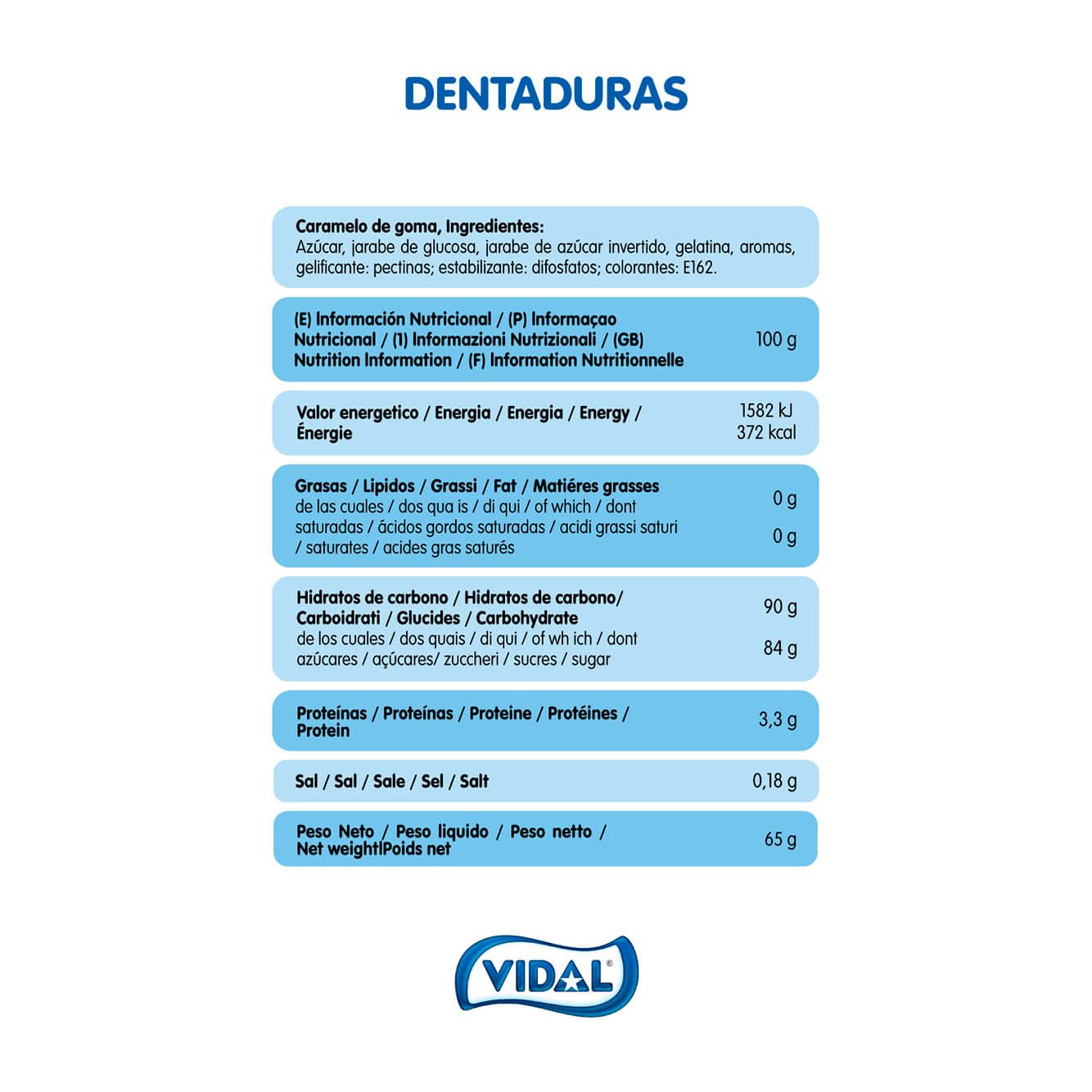 Dentaduras colores 14 bolsas 65g