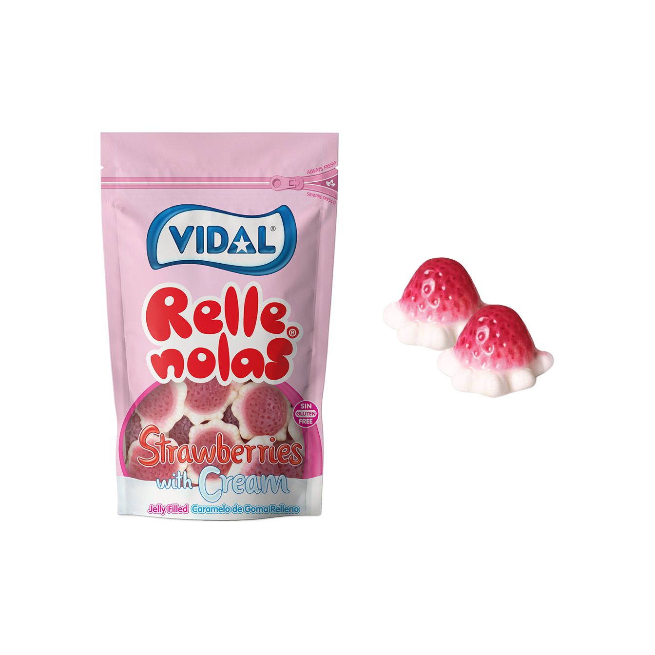 Fresones con nata caja 10 bolsas doypacks autocierre 180g