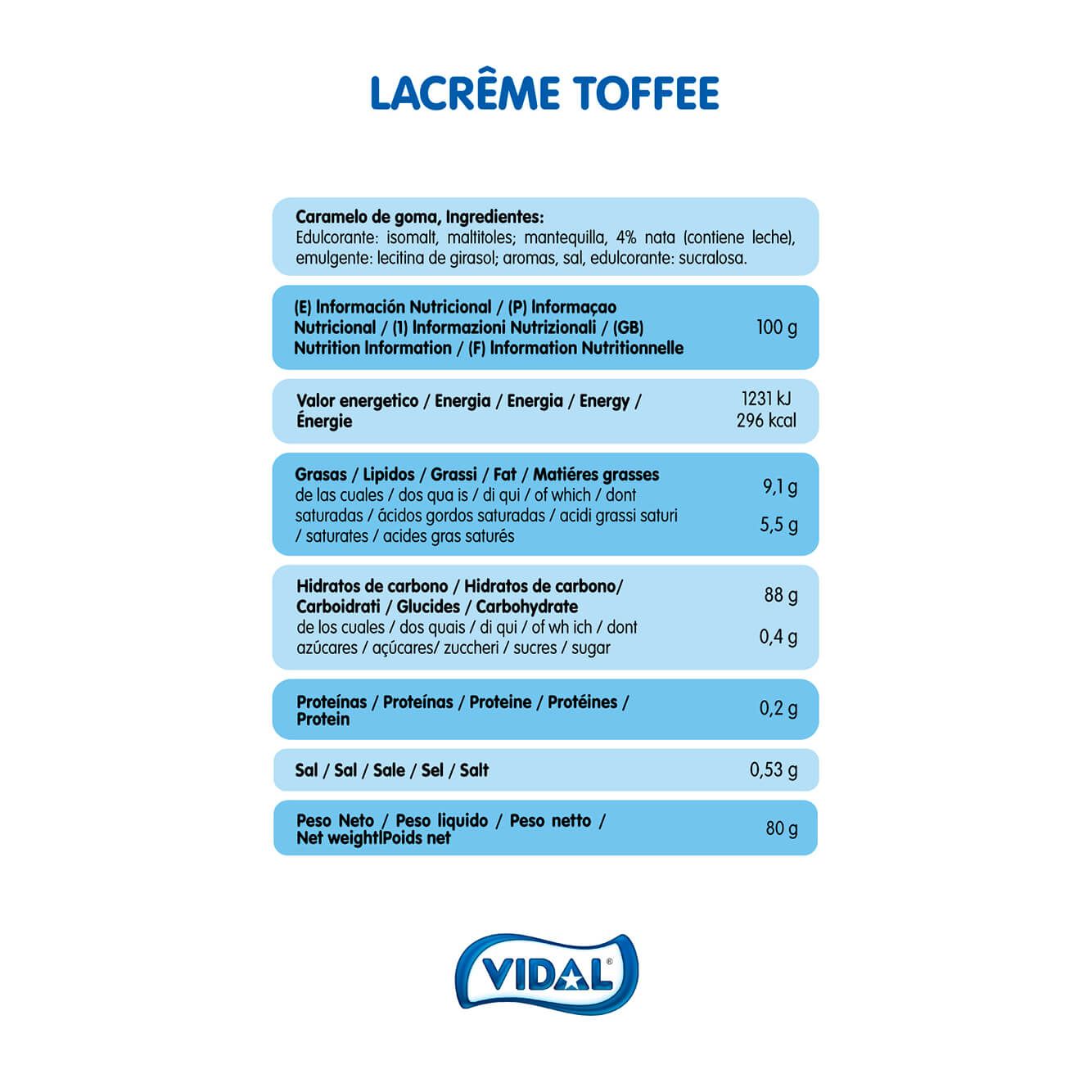 LaCrême Toffee sin Azúcar 12 bolsas 80g