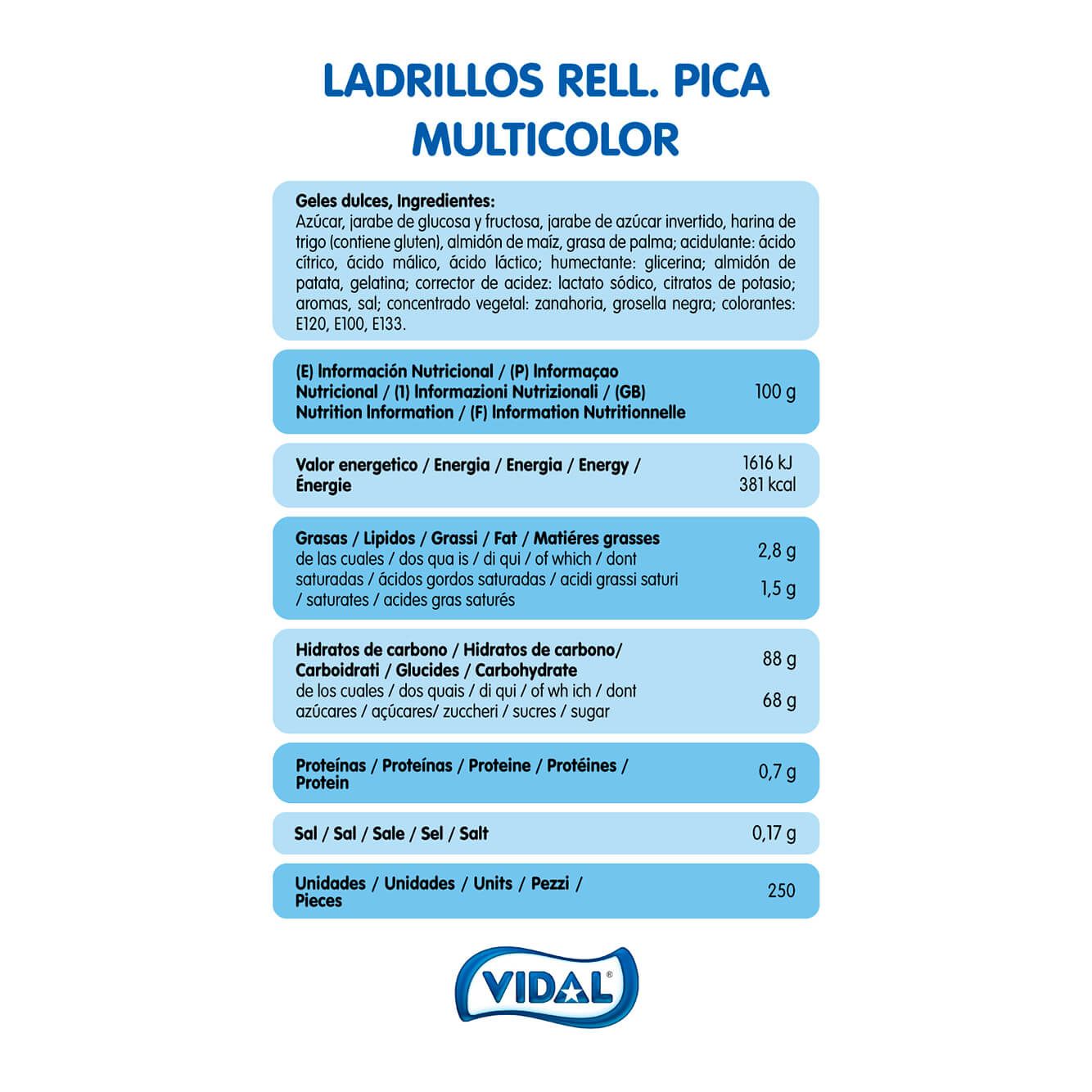Ladrillos Rellenos Pica Multicolor bolsa 1,6 Kg
