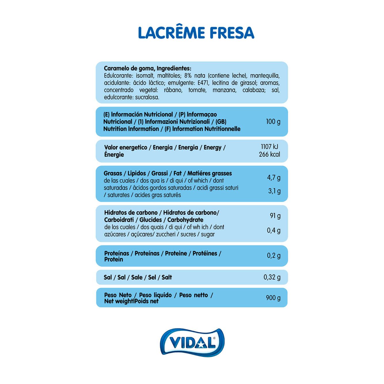 LaCrême Fresa Nata sin Azúcar bolsa 900 g