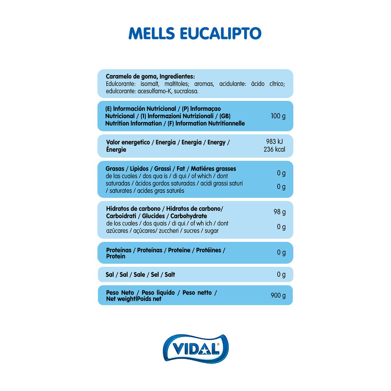 Mells Eucalipto Mentol Sin Azúcar bolsa 900 g